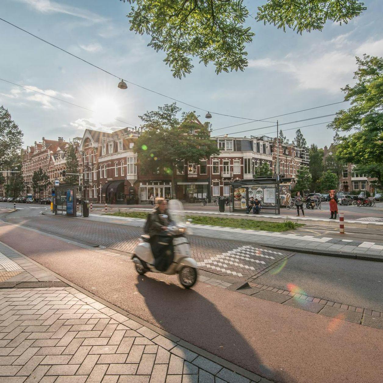 Scooter on Cornelis Schuytstraat street view in Oud-Zuid