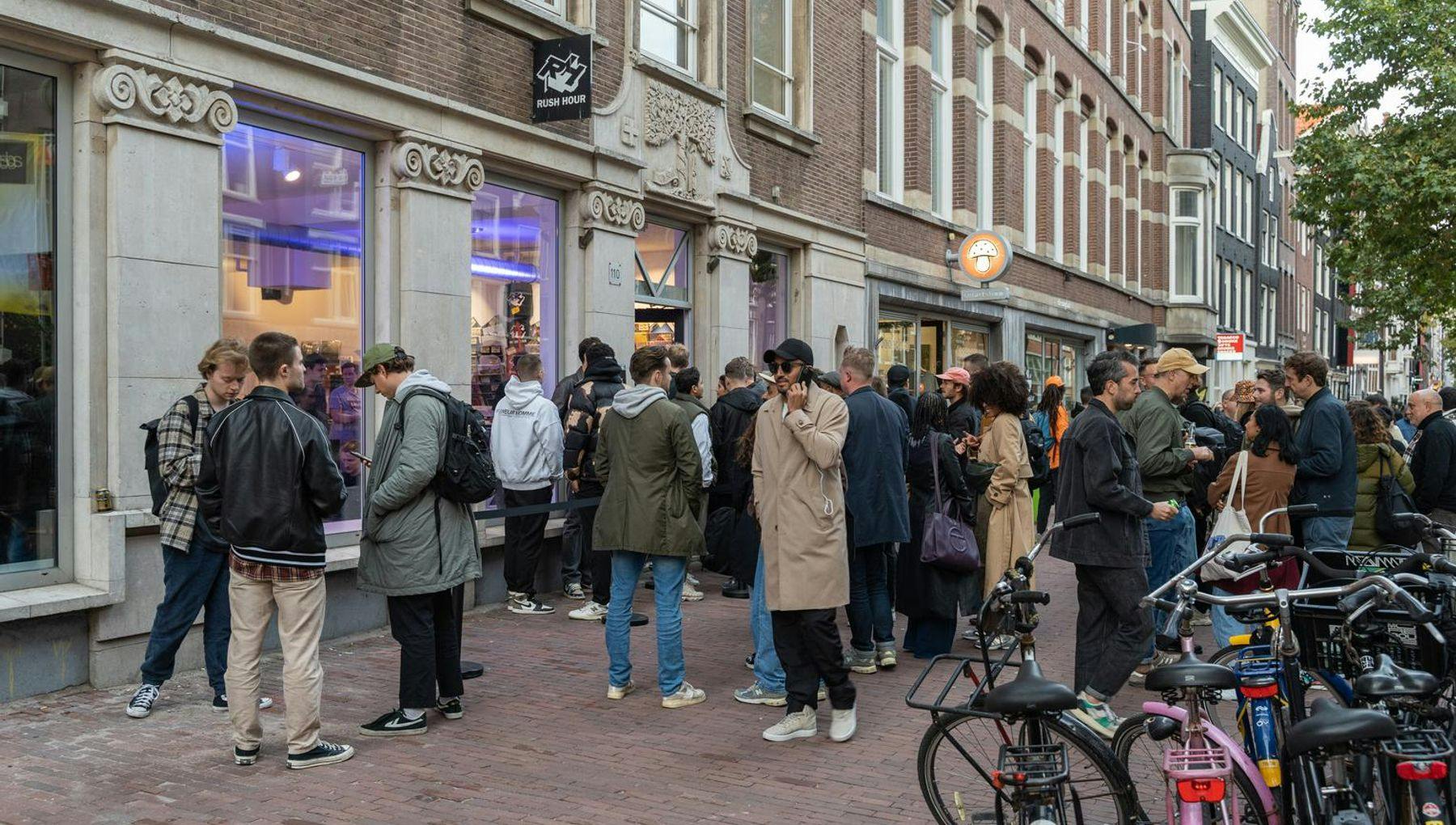 People in line for Rush Hour record store during Amsterdam Dance Event (ADE) 2022.