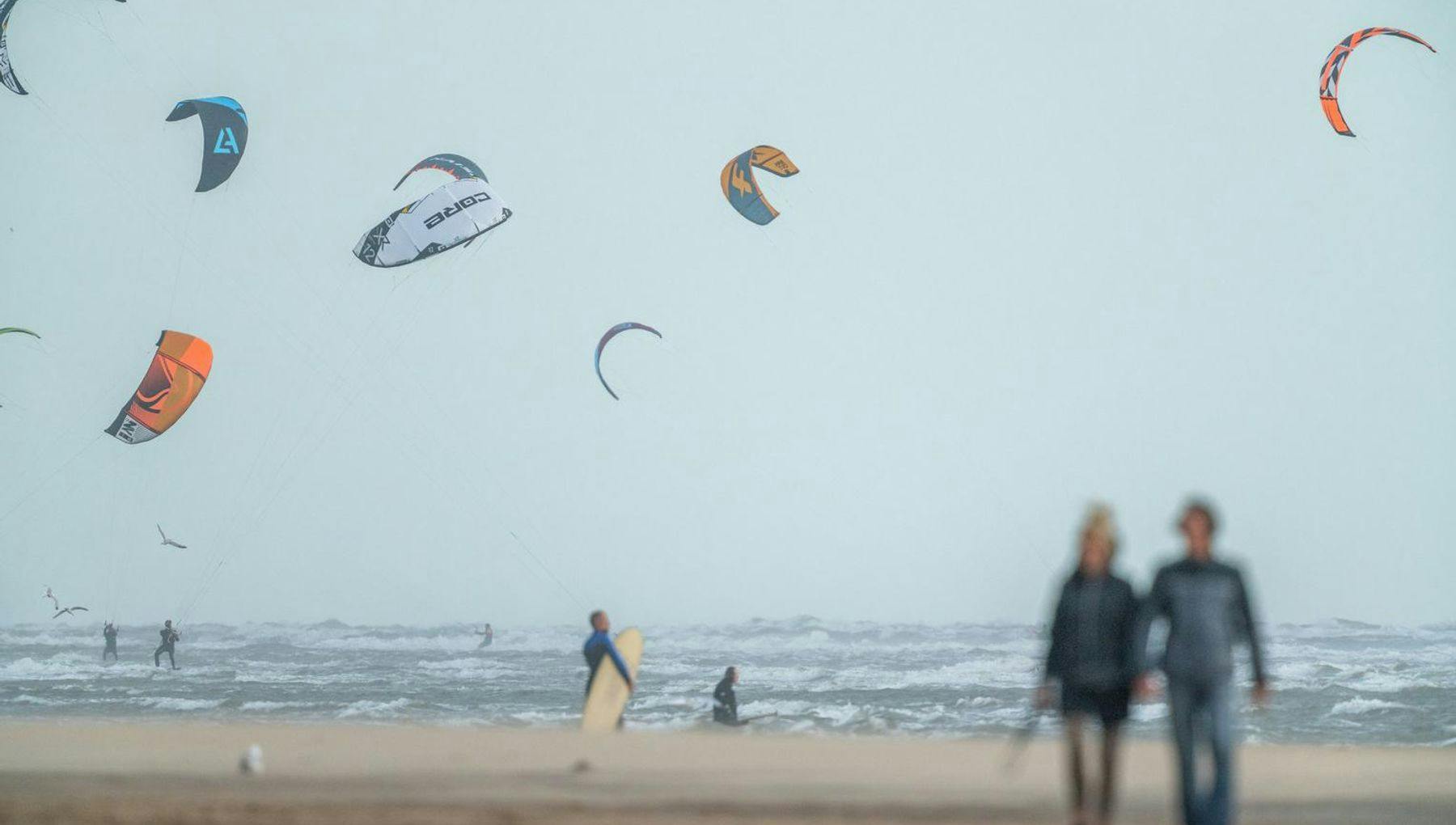 Kite surfers at Amsterdam Beach IJmuiden