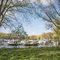Boats on sloterplas at sloterpark harbour in spring