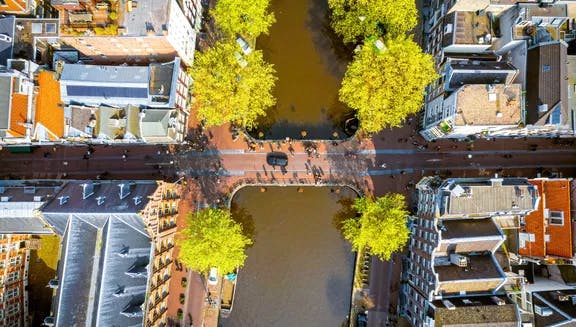 Aerial view of Amsterdam canals, Netherlands