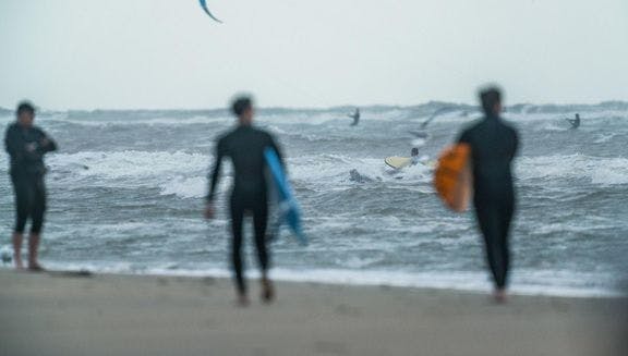 Surfers at the beach IJmuiden