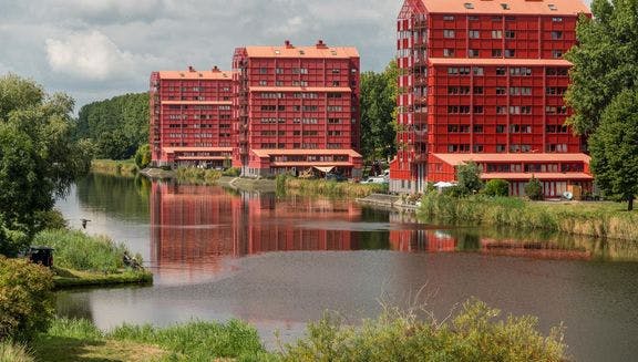 These three flat buildings made in Almere called 'Rooie Donders'.