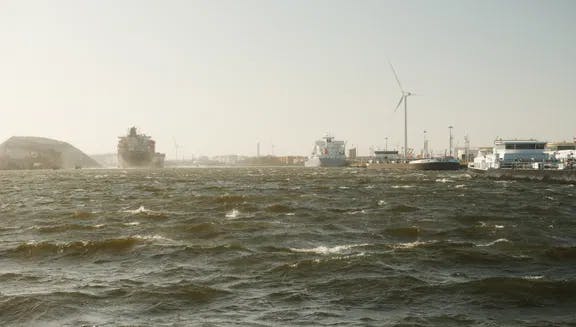 view of the Port ships and wind energy