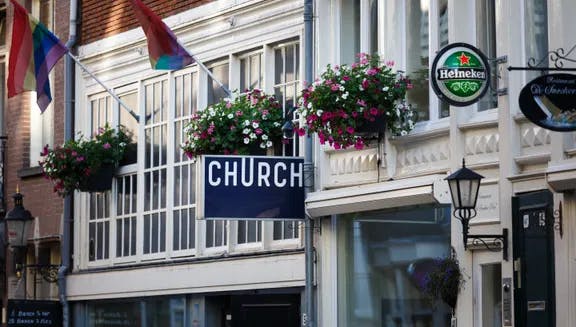 Amsterdam, Netherlands - July 02 2016: The club Church in Amsterdam, located on a Kerkstraat street