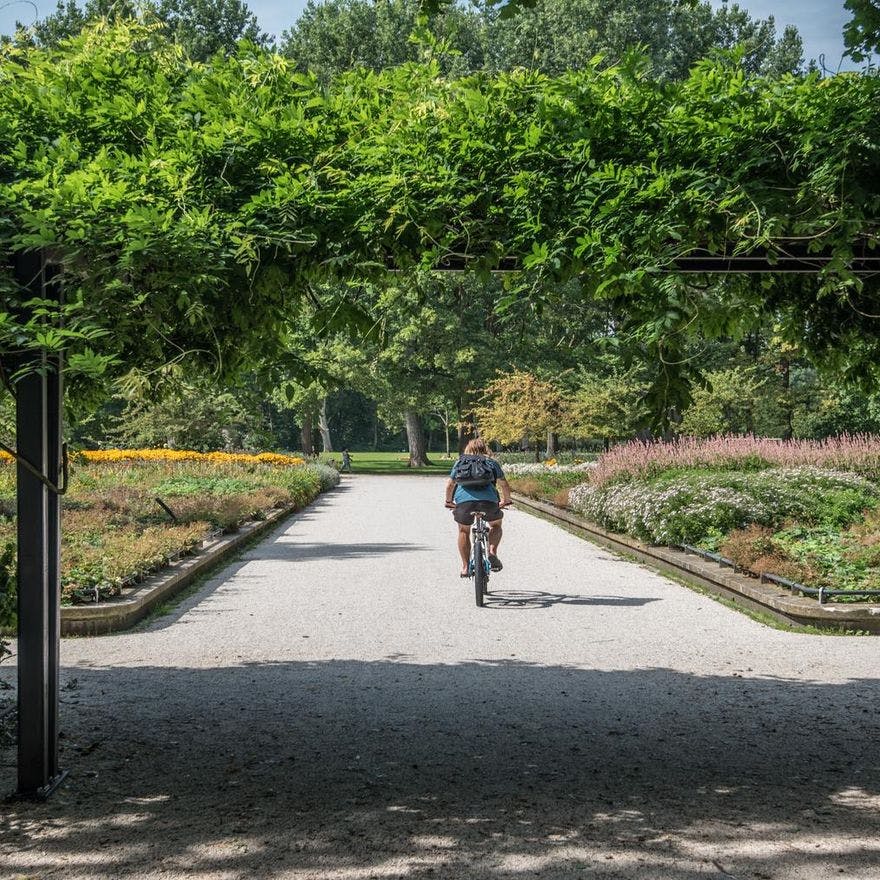 Biking through miracle garden in Erasmuspark