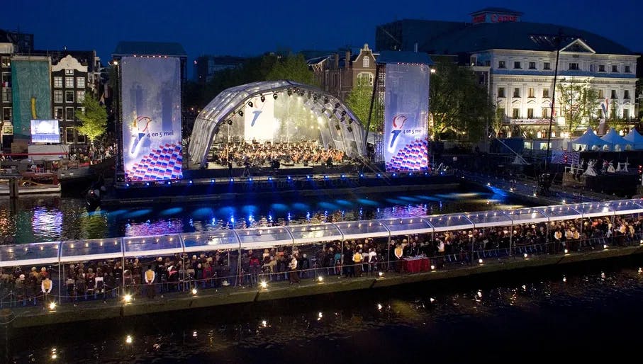 The traditional 5 mei concert on the Amstel river to celebrate Liberation Day in the Netherlands.
