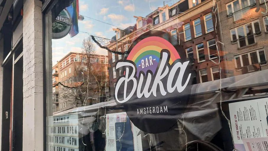 Exterior of Bar Buka lesbian cocktail bar on Albertcuypstraat