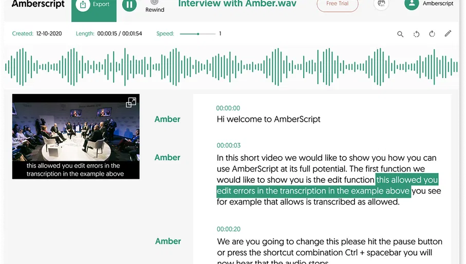 Screenshot of Amberscript application