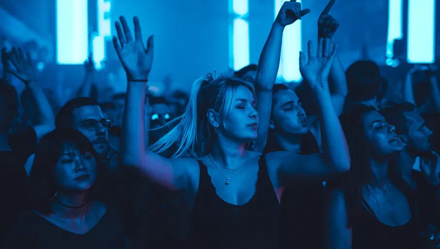 People dancing during Strafwerk party of Amsterdam Dance Event 2018.