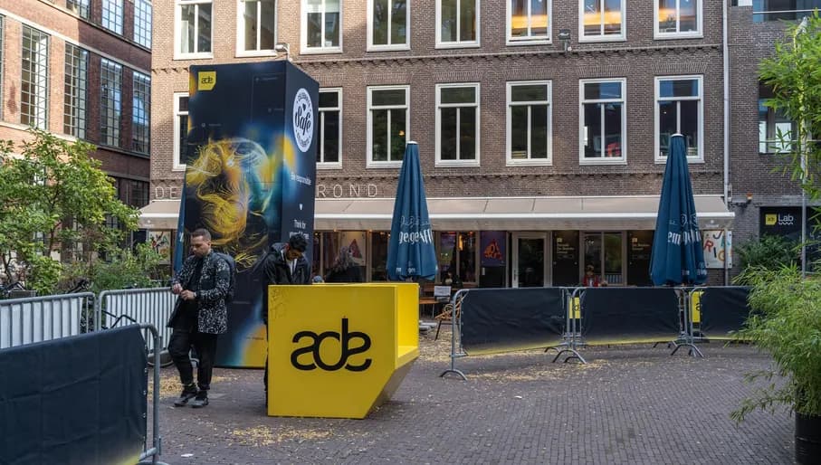 The entrance of De Brakke Grond during Amsterdam Dance Event (ADE) 2022.