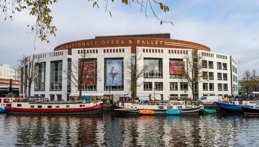 The National Opera & Ballet. This cultural institution is located at the Amstel river, near Waterlooplein.