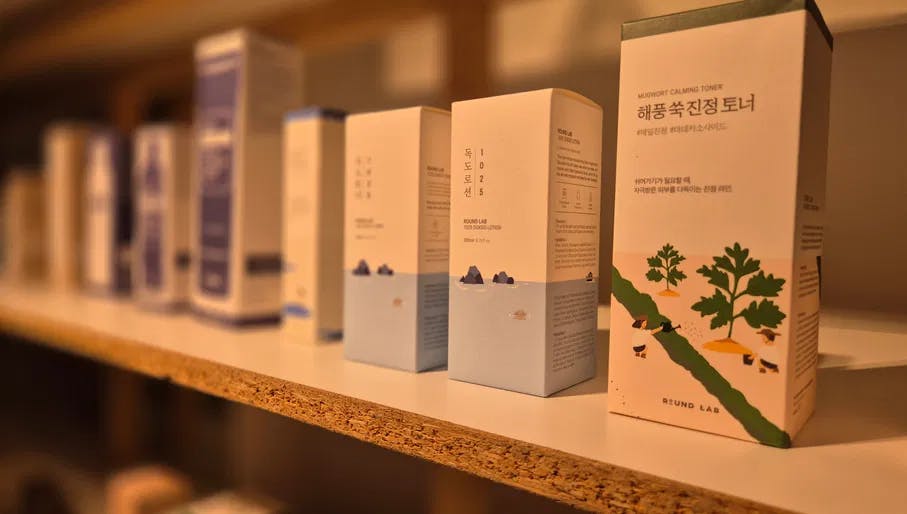 Products in interior of Laboratory K Korean beauty store