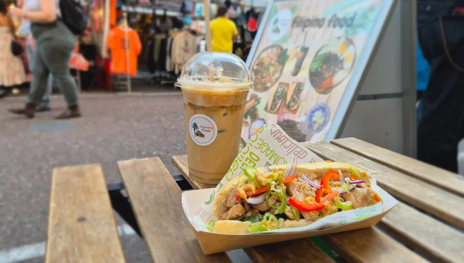 Bubble tea and sandwich from Kusinang Pinoy Phillipino food stand on the Alber Cuyp market