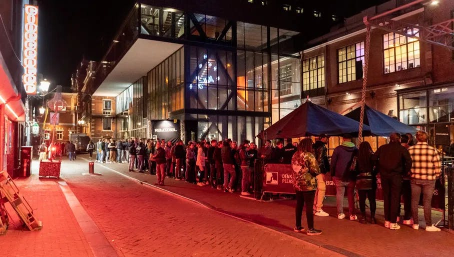 People in line for the Melkweg during Amsterdam Dance Event (ADE) 2022.