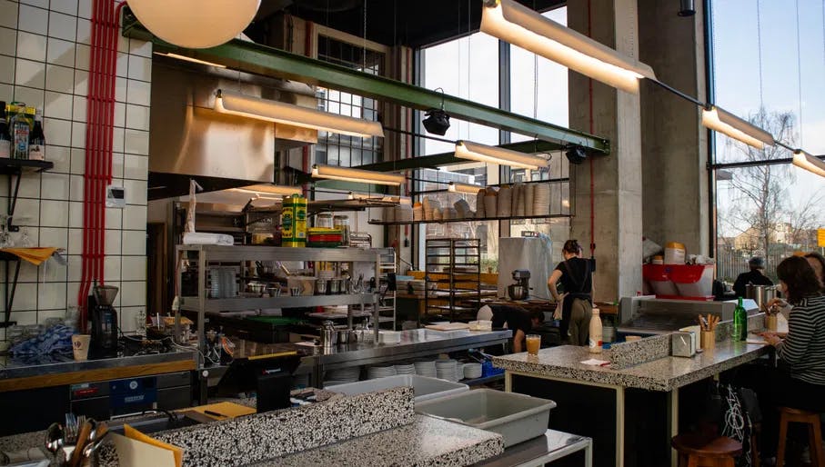 A look inside the large open kitchen at Kometen NDSM