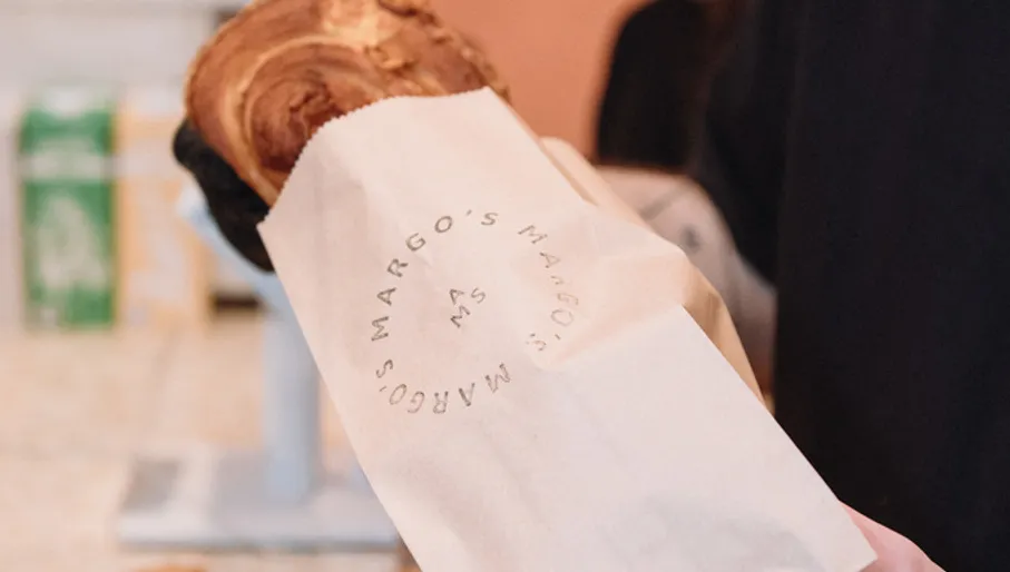 Packing croissants at Margo's vegan bakery.