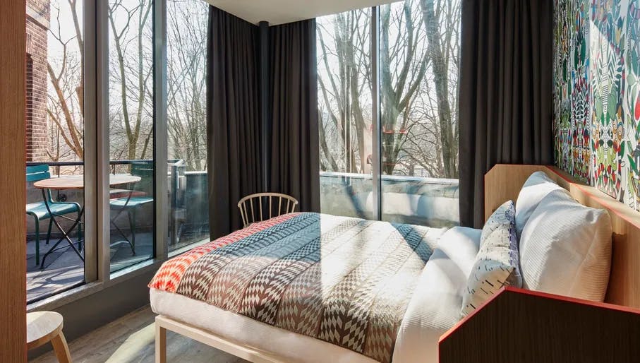 Deluxe King bedroom at Generator Amsterdam hostel near Oosterpak in Oost