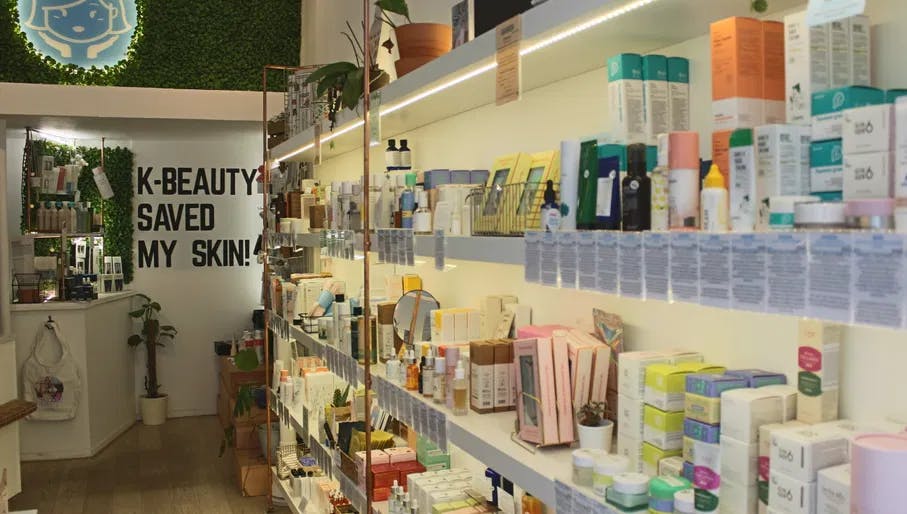 Products in interior of Haru Haru Korean beauty store