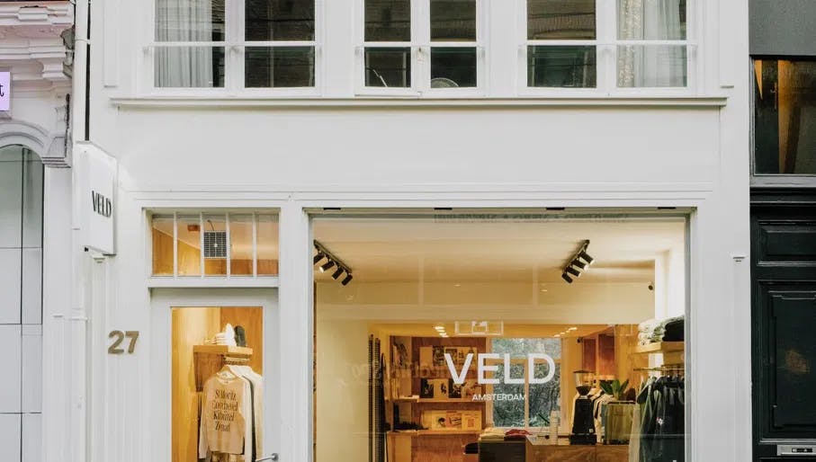Exterior of Veld sustainable streetwear and clothing storefront on Utrechtsestraat