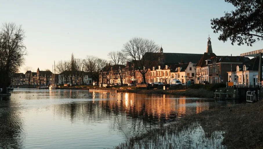 A panorama of Weesp in the morning sun taken from stationsweg