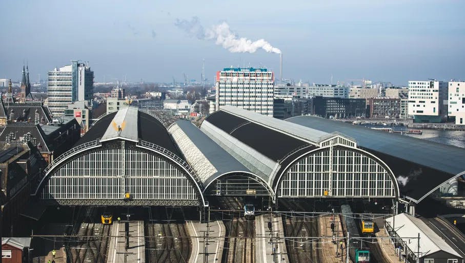 Aerial view Amsterdam Central Station